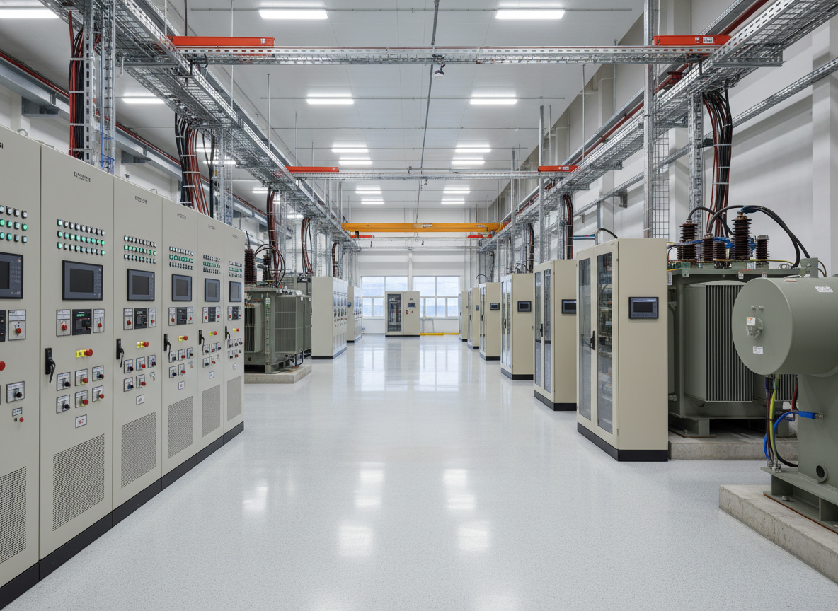 Industrial equipment solutions floor with motor control centers and switchgear